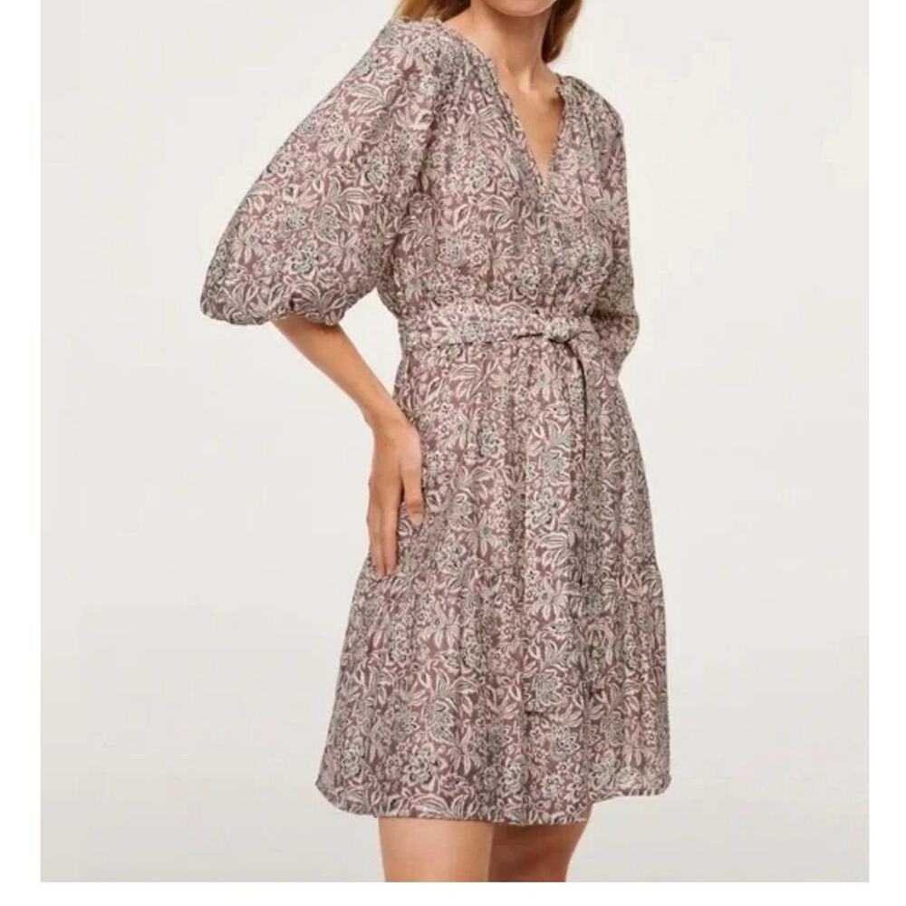 MANGO Flowy knotted dress short dress v-necK with puffed sleeves Size 4 2724